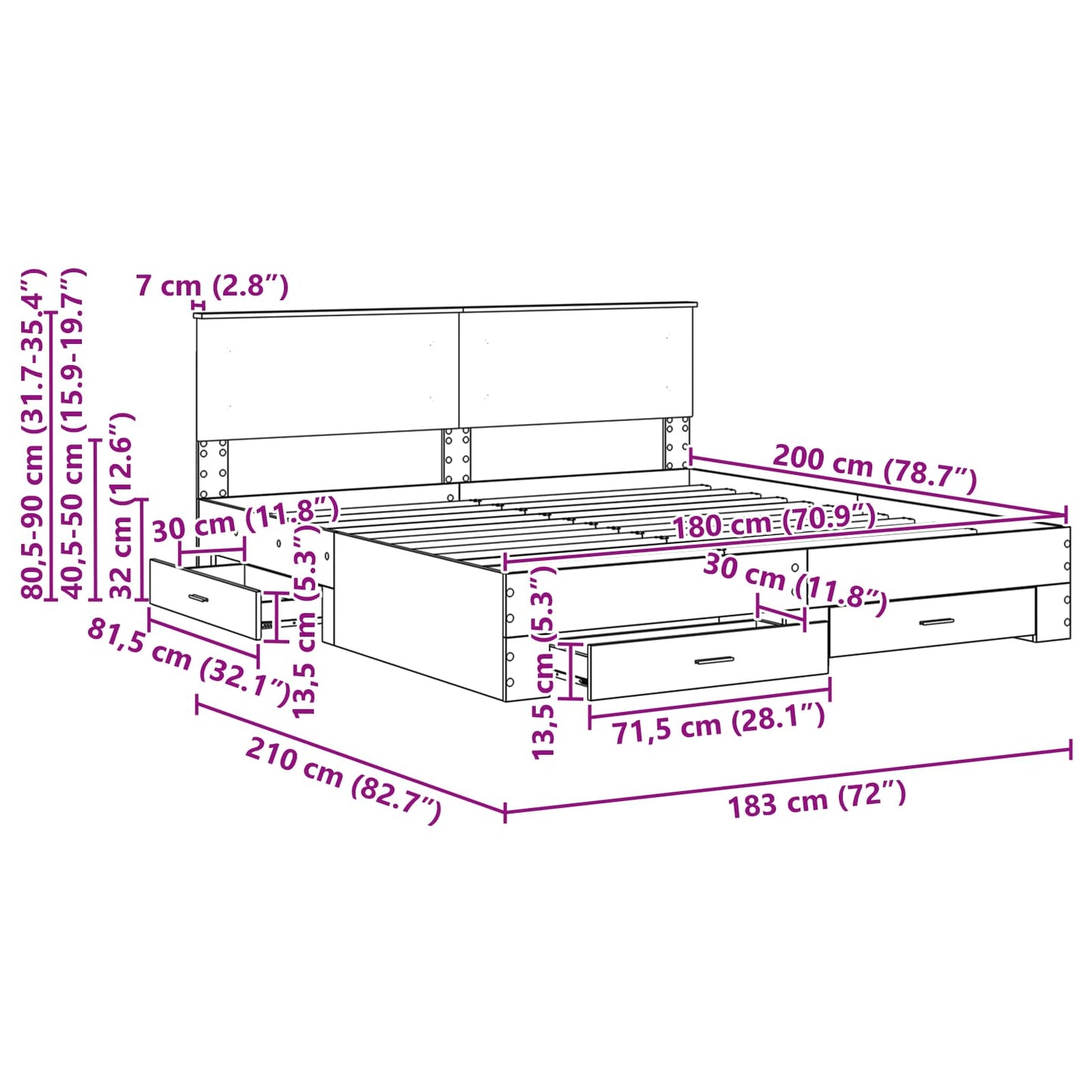 Bedframe met hoofdeinde Beton Grijs 180 x 200 cm Bewerkt hout