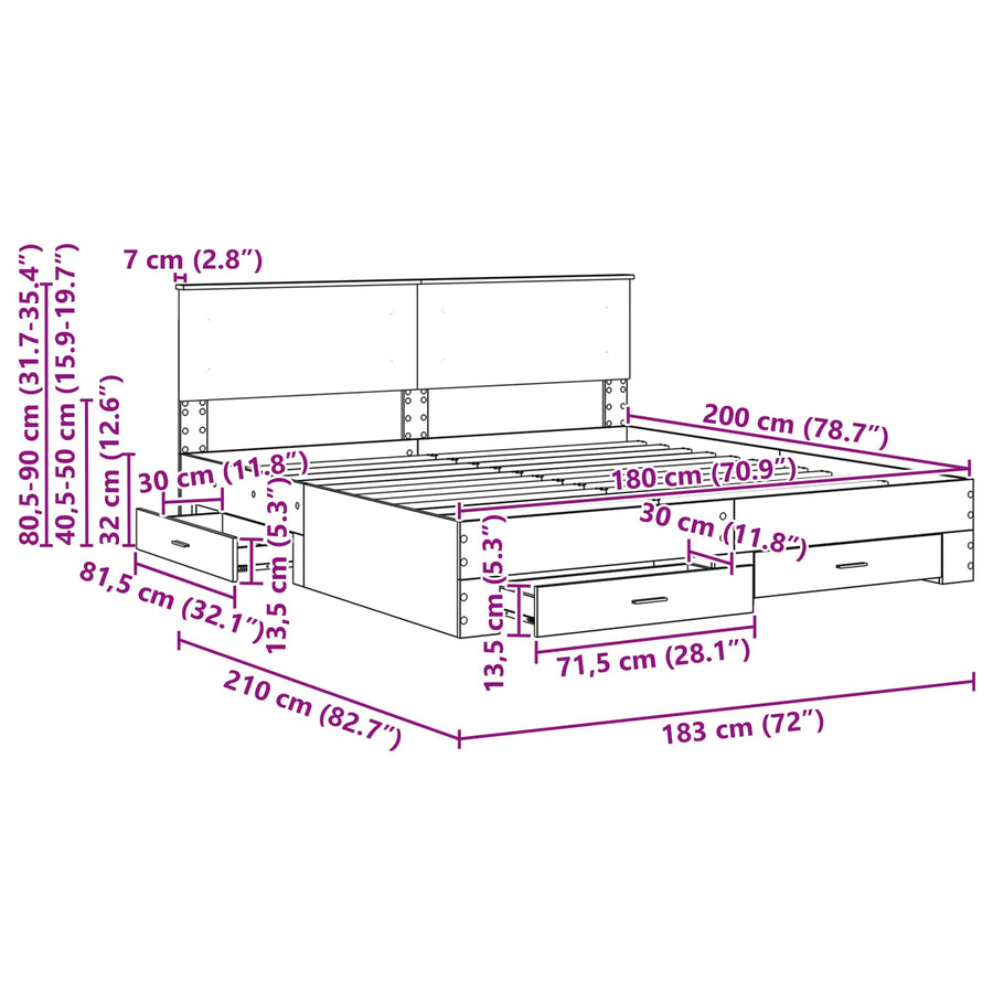 Bedframe met hoofdeinde Beton Grijs 180 x 200 cm Bewerkt hout