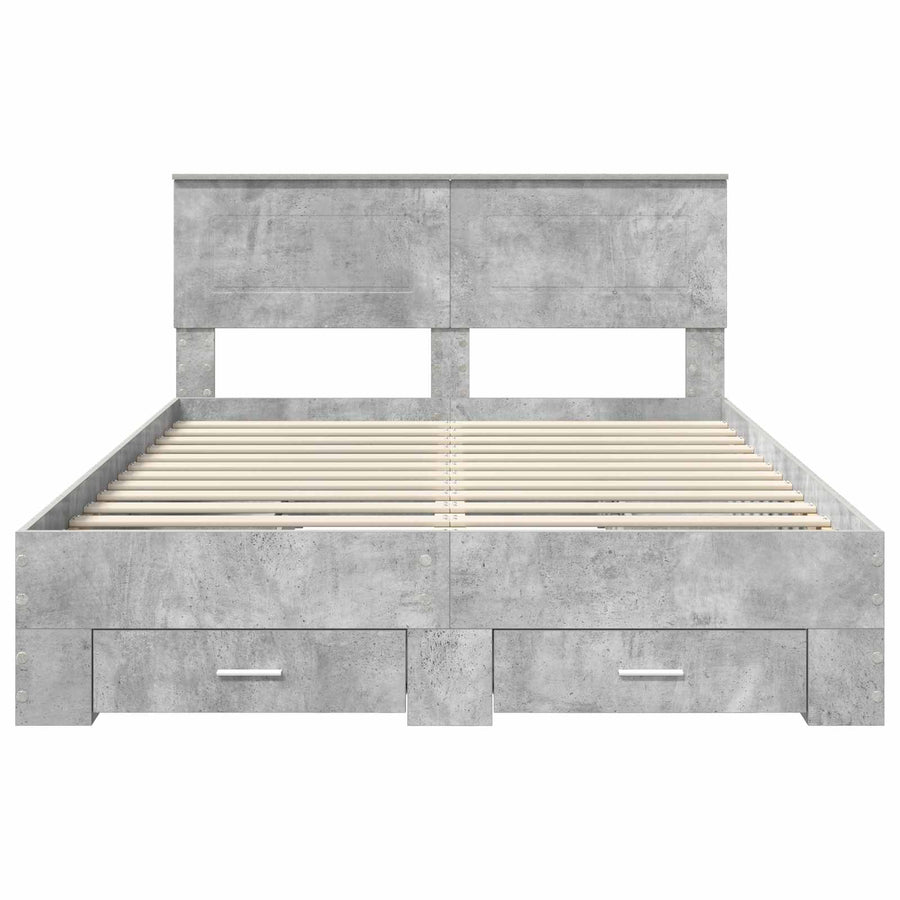 Bedframe met hoofdeinde Beton Grijs 160 x 200 cm Bewerkt hout