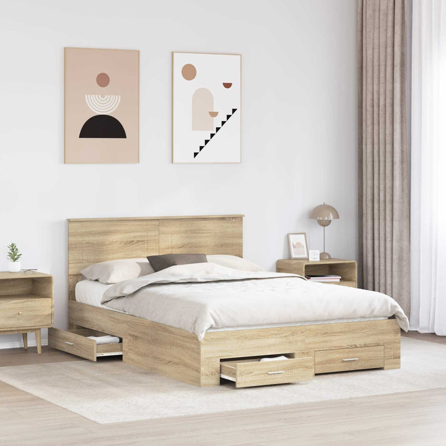 Bedframe met hoofdeinde Sonoma Eiken 150 x 200 cm Bewerkt hout