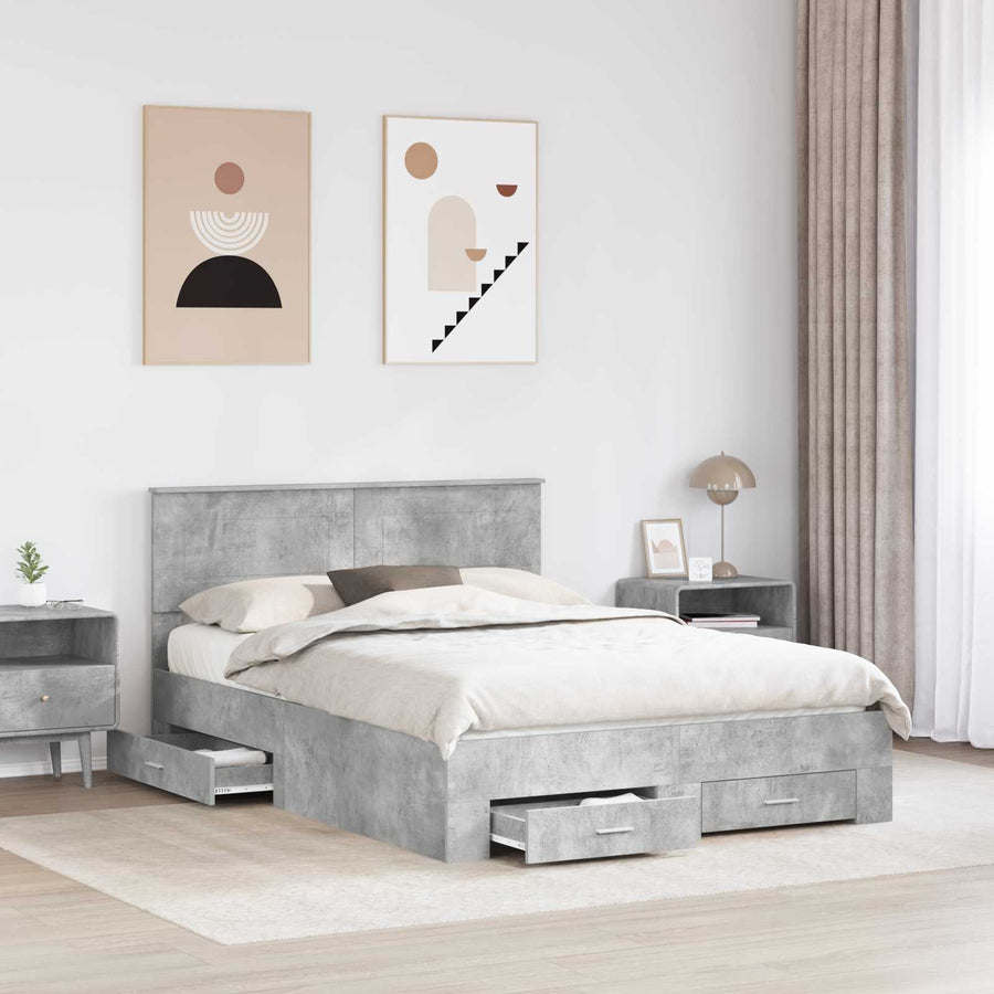 Bedframe met hoofdeinde Beton Grijs 150 x 200 cm Bewerkt hout