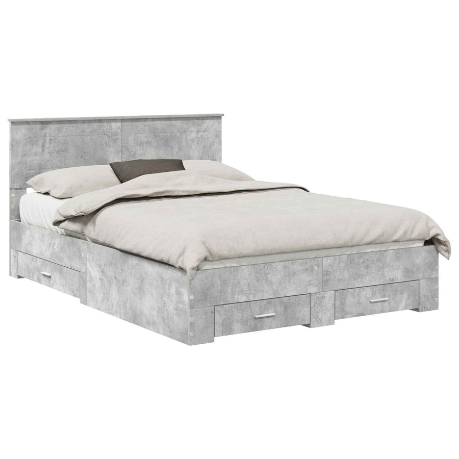 Bedframe met hoofdeinde Beton Grijs 150 x 200 cm Bewerkt hout