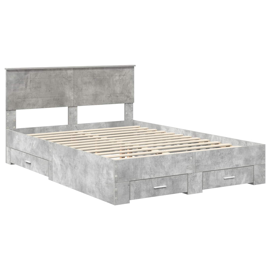 Bedframe met hoofdeinde Beton Grijs 150 x 200 cm Bewerkt hout
