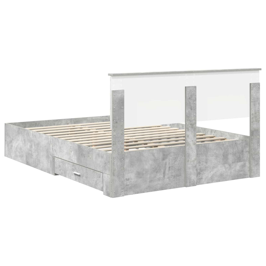 Bedframe met hoofdeinde Beton Grijs 150 x 200 cm Bewerkt hout