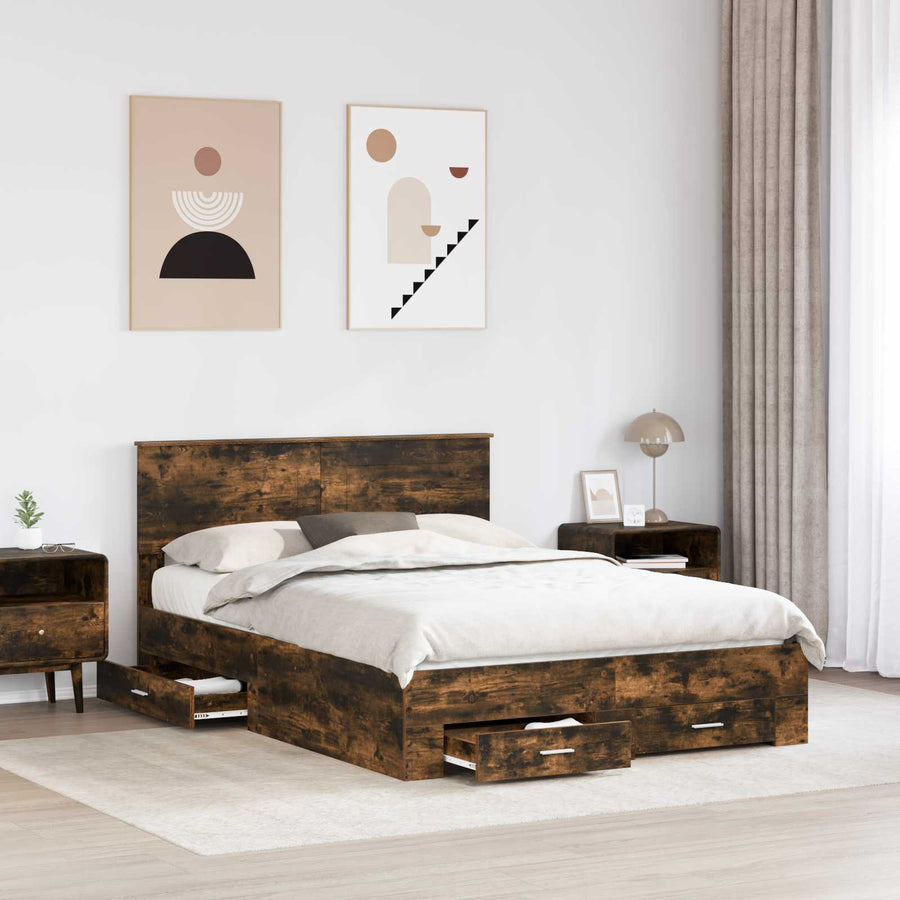 Bedframe met hoofdeinde Gerookt eiken 150 x 200 cm Bewerkt hout