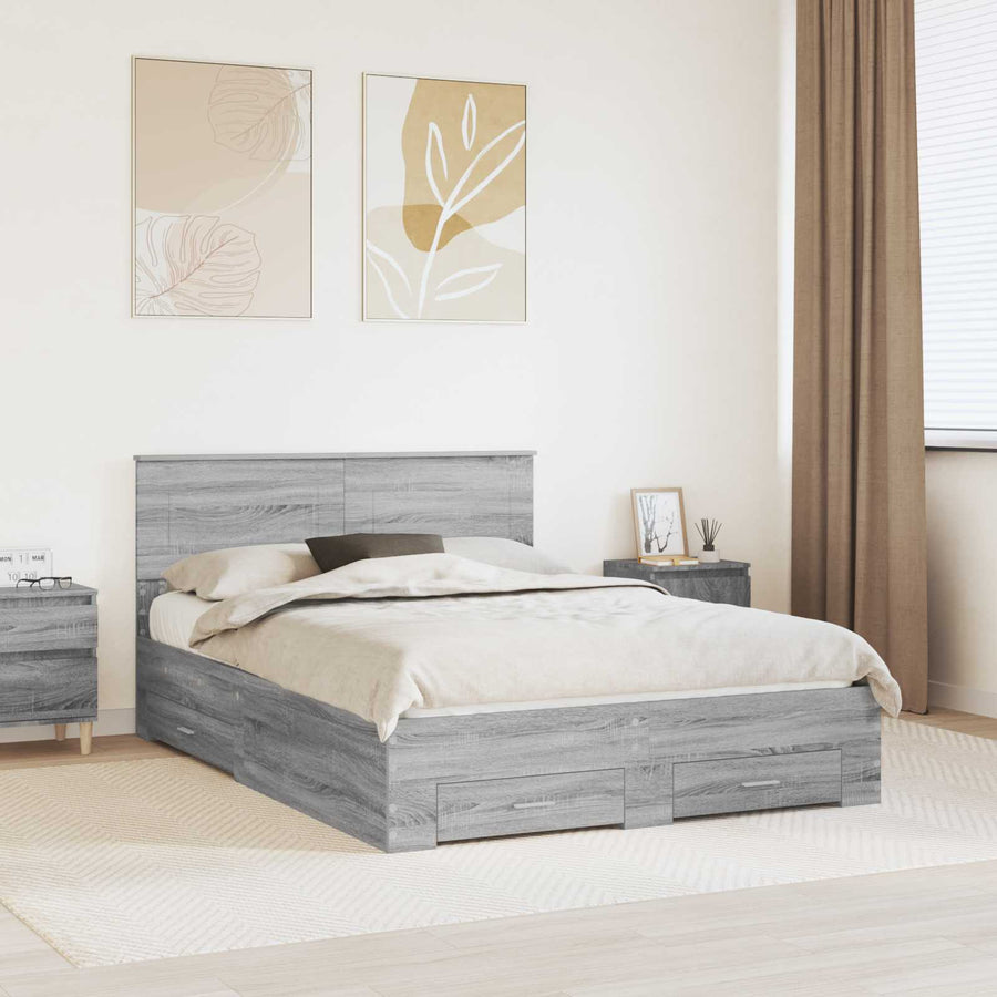 Bedframe met hoofdeinde Grijs Sonoma 150 x 200 cm Bewerkt hout