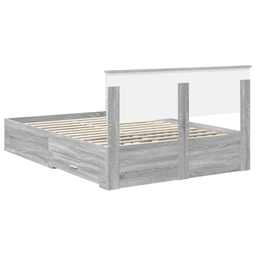 Bedframe met hoofdeinde Grijs Sonoma 150 x 200 cm Bewerkt hout