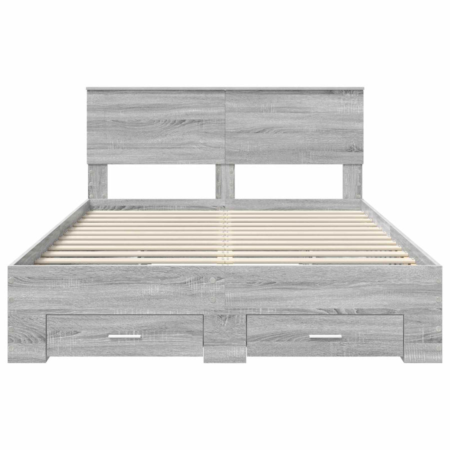 Bedframe met hoofdeinde Grijs Sonoma 150 x 200 cm Bewerkt hout