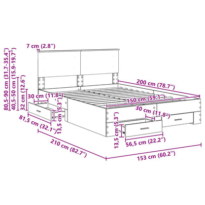 Bedframe met hoofdeinde Grijs Sonoma 150 x 200 cm Bewerkt hout
