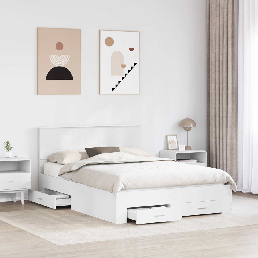 Bedframe met hoofdeinde met lade Wit 140 x 190 cm Bewerkt hout