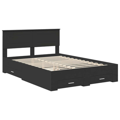 Bedframe Met Hoofdeinde Bewerkt Hout 140 x 190 cm Zwart