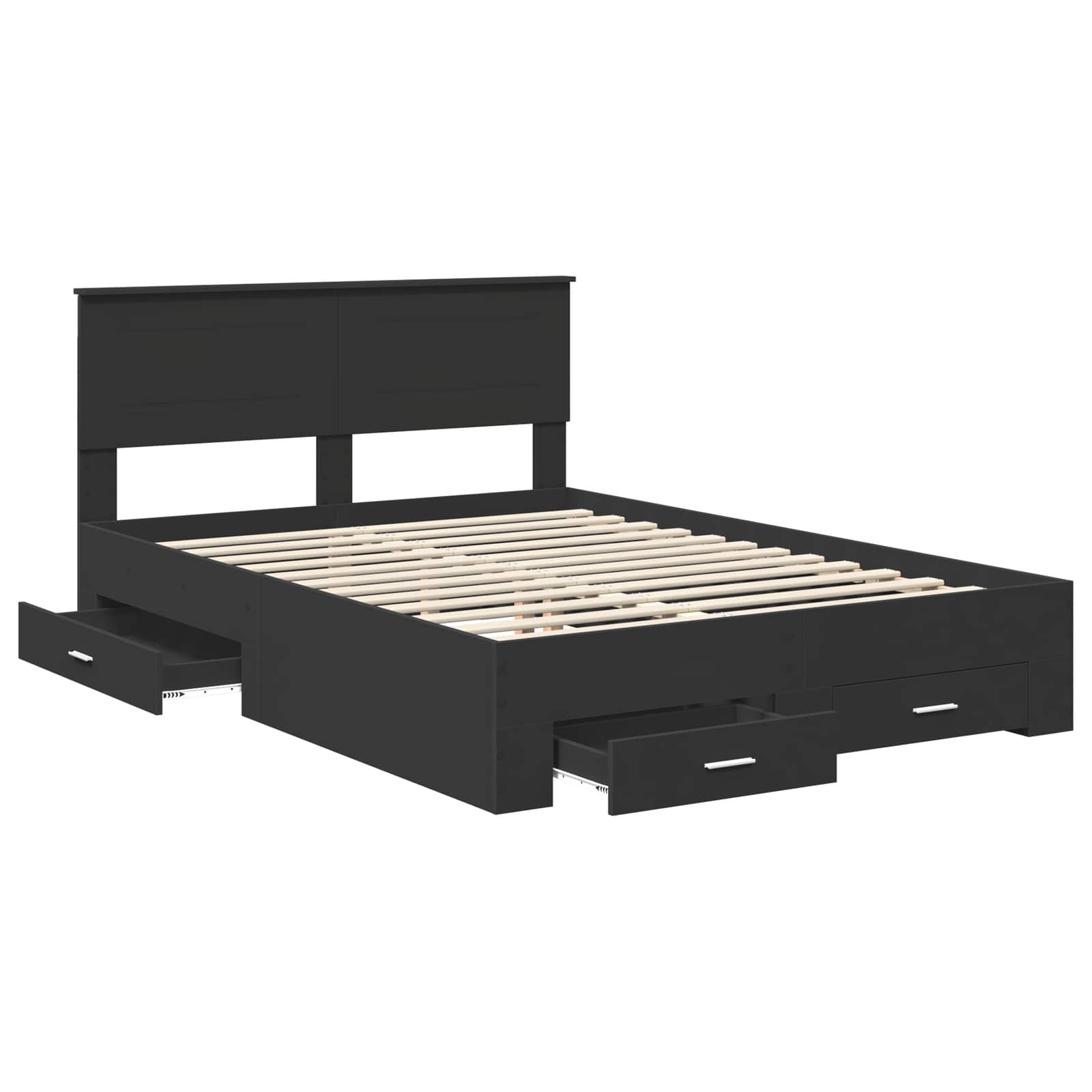 Bedframe Met Hoofdeinde Bewerkt Hout 140 x 190 cm Zwart