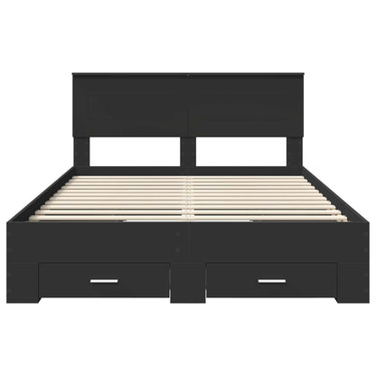 Bedframe Met Hoofdeinde Bewerkt Hout 140 x 190 cm Zwart