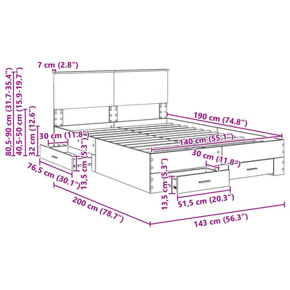Bedframe Met Hoofdeinde Bewerkt Hout 140 x 190 cm Zwart