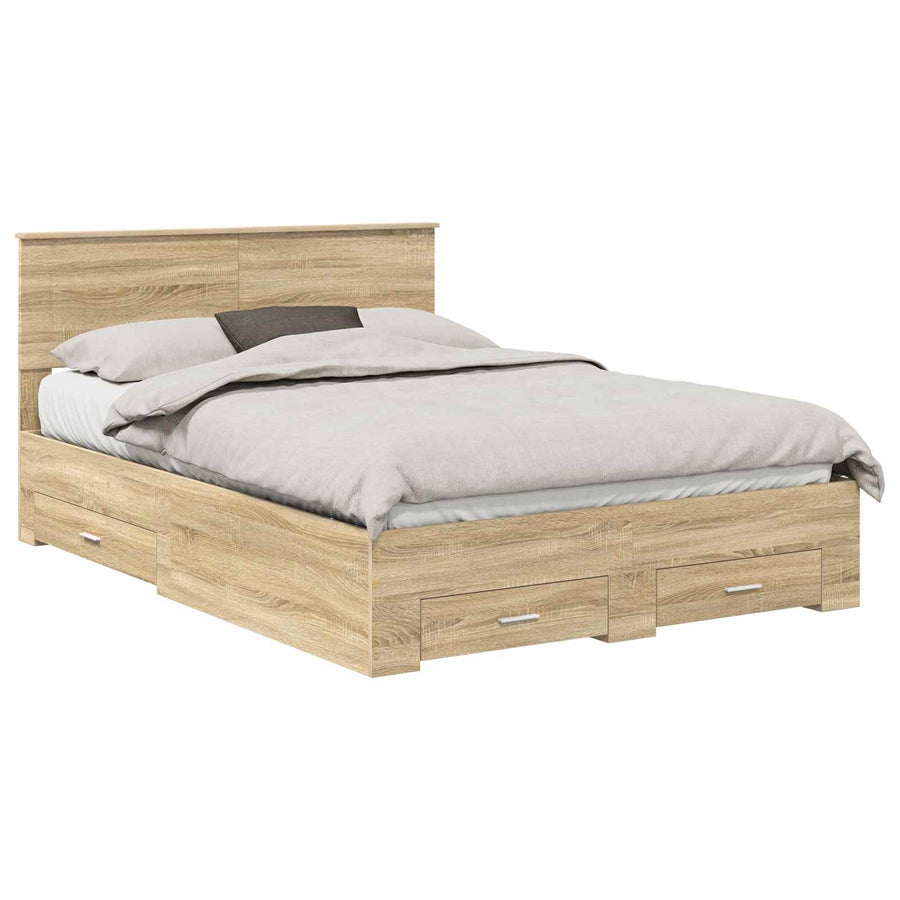 Bedframe met hoofdeinde Sonoma Eiken 140 x 190 cm Bewerkt hout