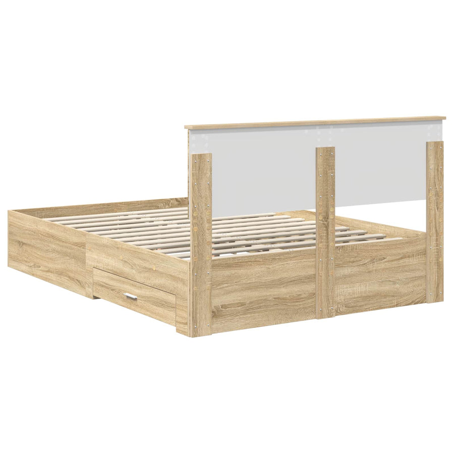 Bedframe met hoofdeinde Sonoma Eiken 140 x 190 cm Bewerkt hout