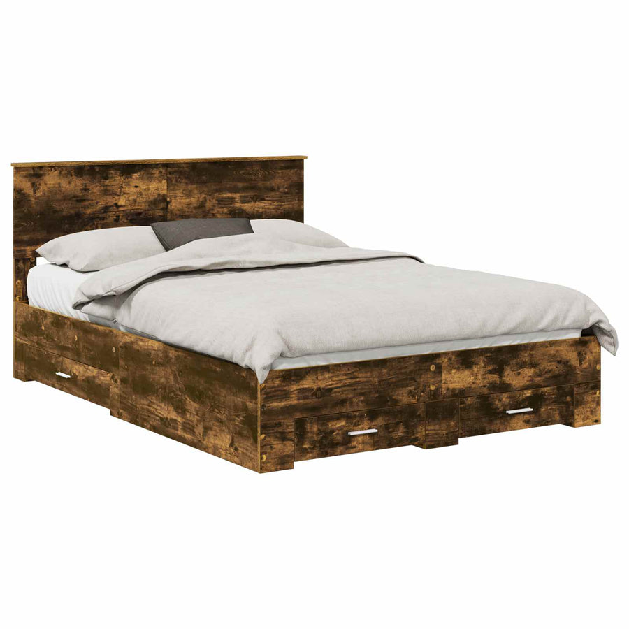 Bedframe met hoofdeinde Gerookt eiken 140 x 190 cm Bewerkt hout