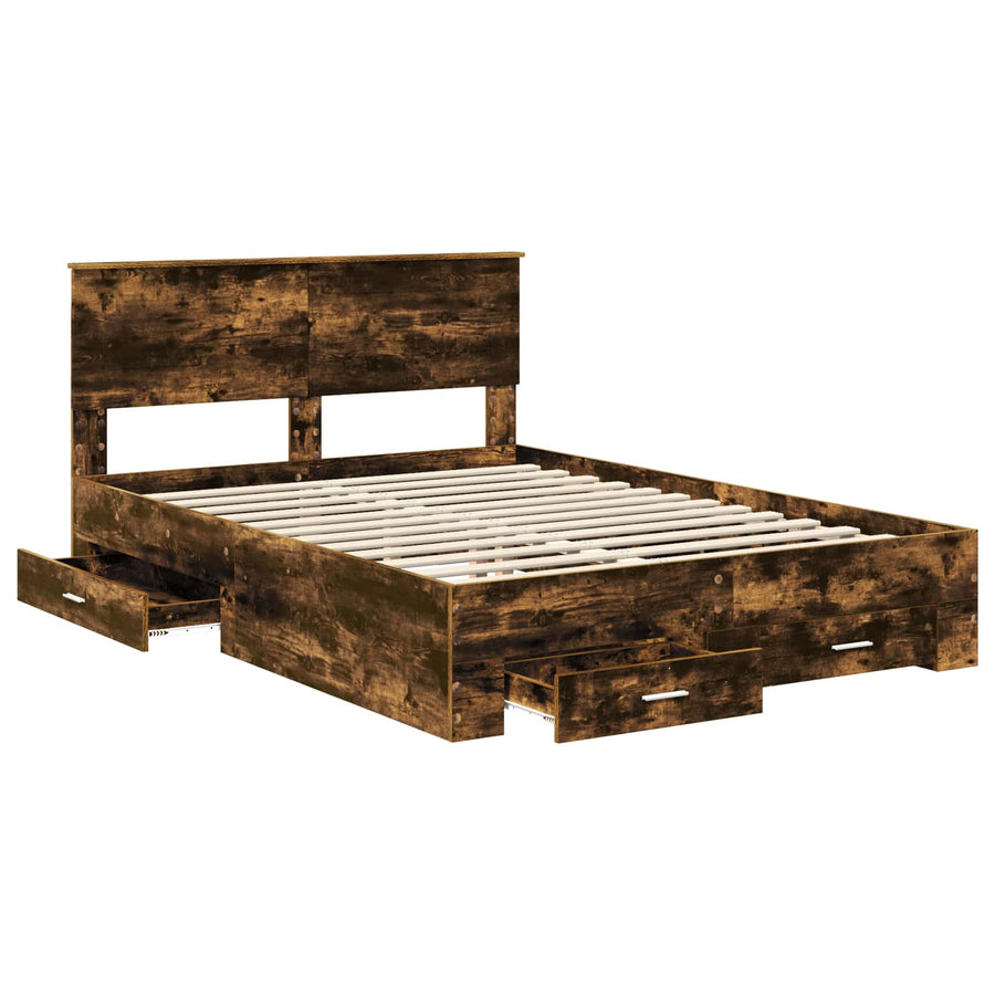 Bedframe met hoofdeinde Gerookt eiken 140 x 190 cm Bewerkt hout