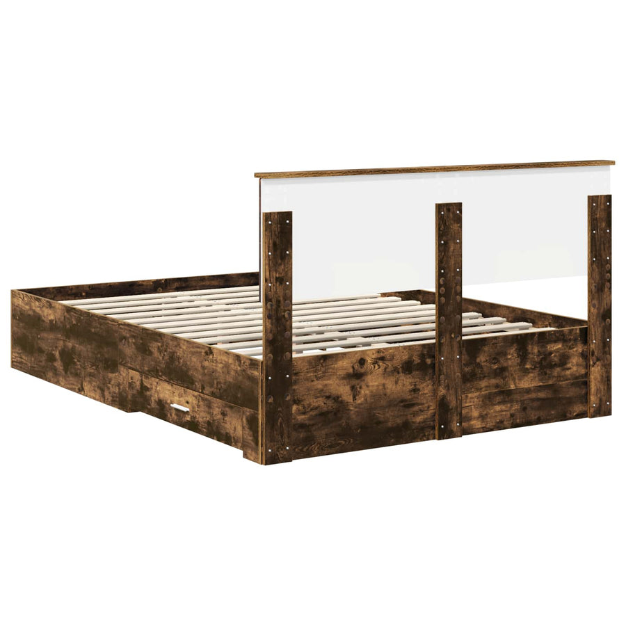 Bedframe met hoofdeinde Gerookt eiken 140 x 190 cm Bewerkt hout