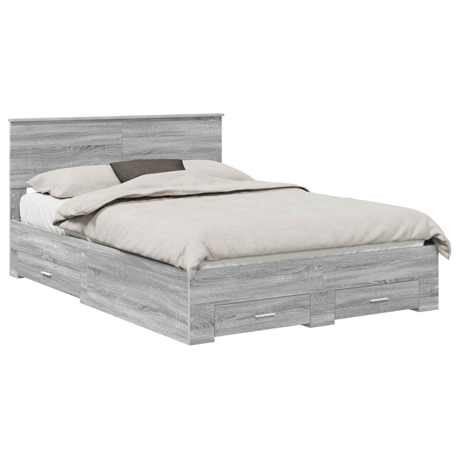 Bedframe met hoofdeinde Grijs Sonoma 140 x 190 cm Bewerkt hout