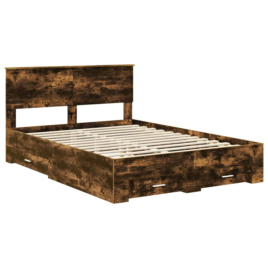 Bedframe met hoofdeinde Gerookt eiken 140 x 200 cm Bewerkt hout
