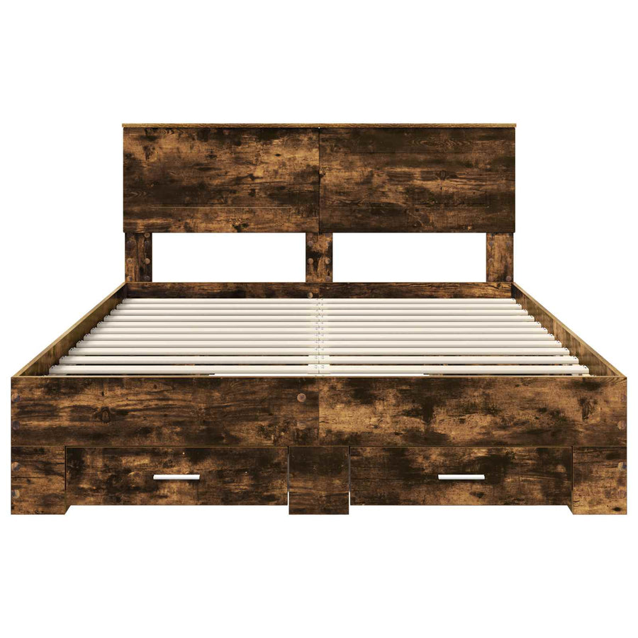 Bedframe met hoofdeinde Gerookt eiken 140 x 200 cm Bewerkt hout