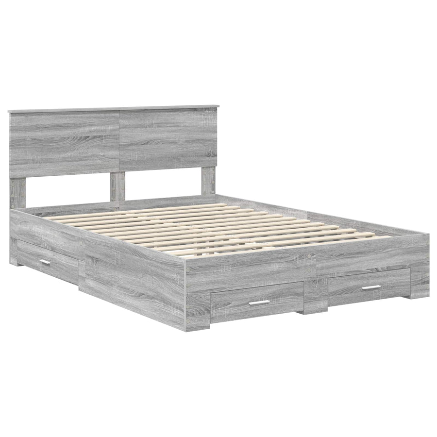 Bedframe met hoofdeinde Grijs Sonoma 140 x 200 cm Bewerkt hout