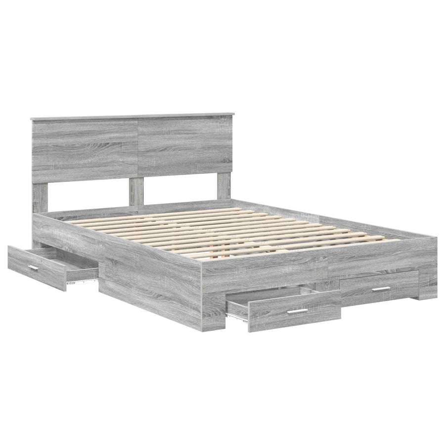 Bedframe met hoofdeinde Grijs Sonoma 140 x 200 cm Bewerkt hout