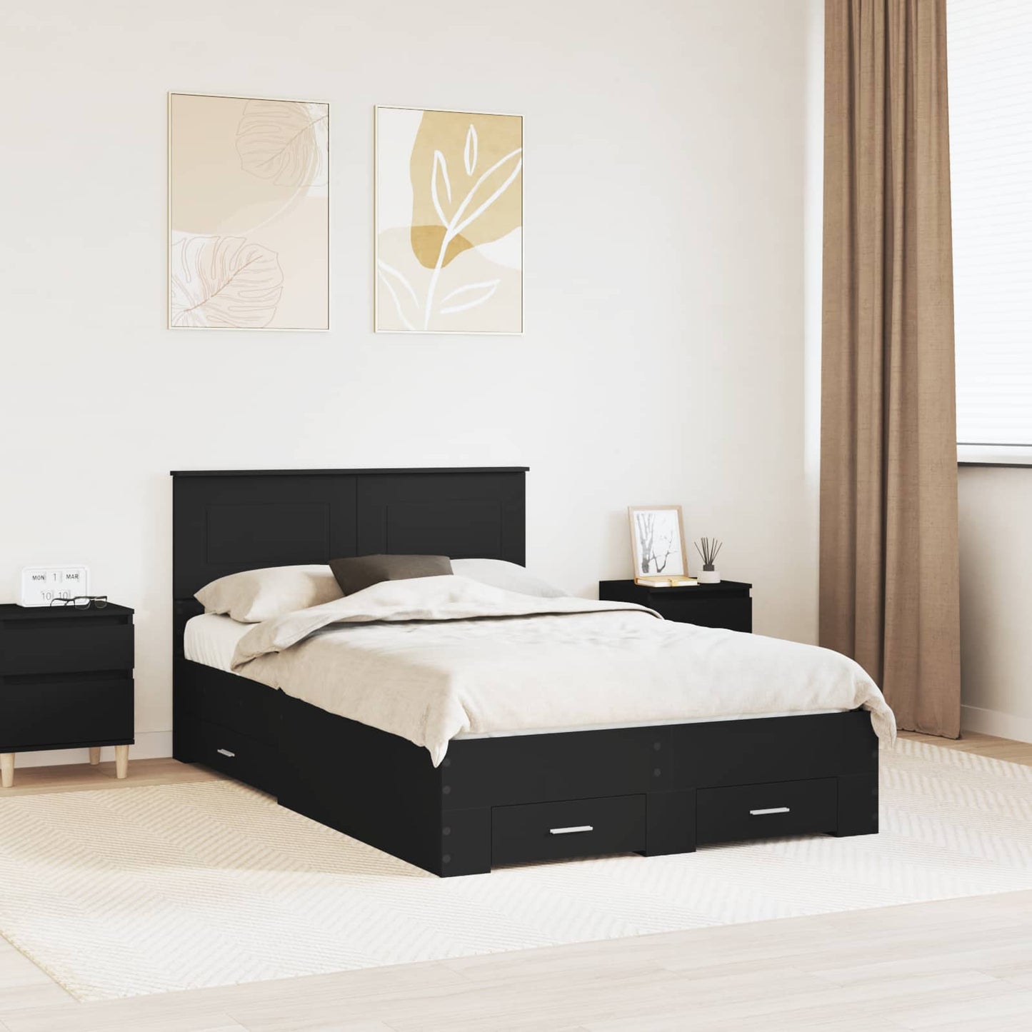 Bedframe met hoofdeinde Zwart 135 x 190 cm Bewerkt hout