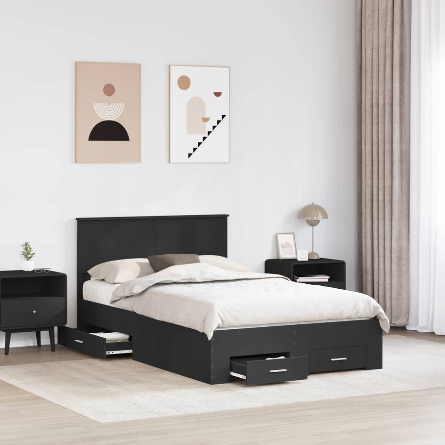 Bedframe met hoofdeinde Zwart 135 x 190 cm Bewerkt hout