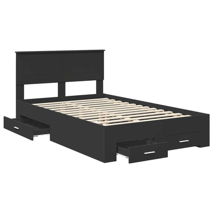 Bedframe met hoofdeinde Zwart 135 x 190 cm Bewerkt hout
