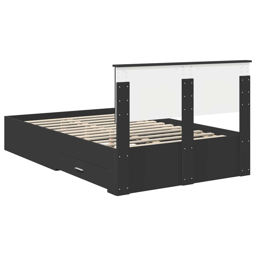 Bedframe met hoofdeinde Zwart 135 x 190 cm Bewerkt hout