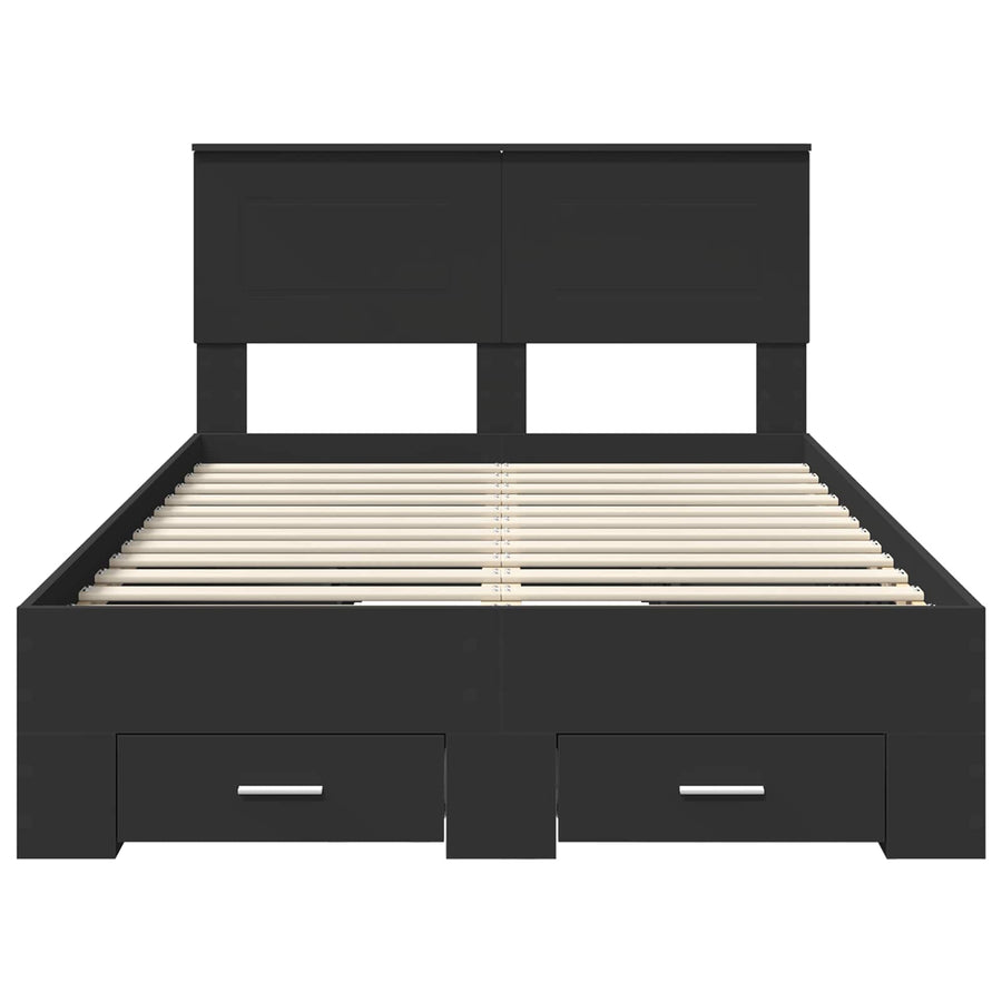 Bedframe met hoofdeinde Zwart 135 x 190 cm Bewerkt hout