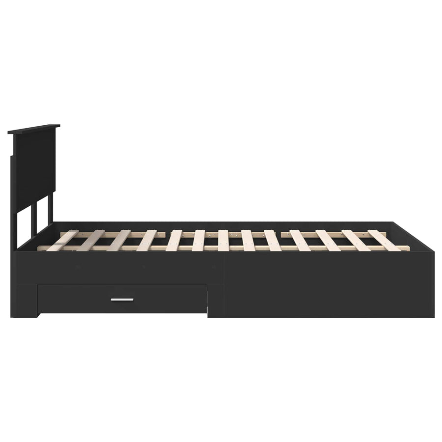 Bedframe met hoofdeinde Zwart 135 x 190 cm Bewerkt hout