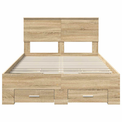 Bedframe met hoofdeinde Sonoma Eiken 135 x 190 cm Bewerkt hout