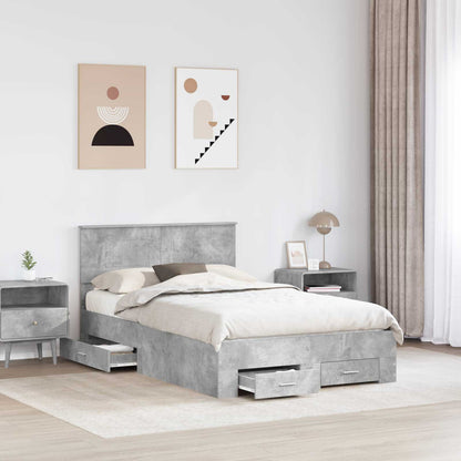 Bedframe met hoofdeinde Beton Grijs 135 x 190 cm Bewerkt hout