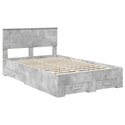 Bedframe met hoofdeinde Beton Grijs 135 x 190 cm Bewerkt hout