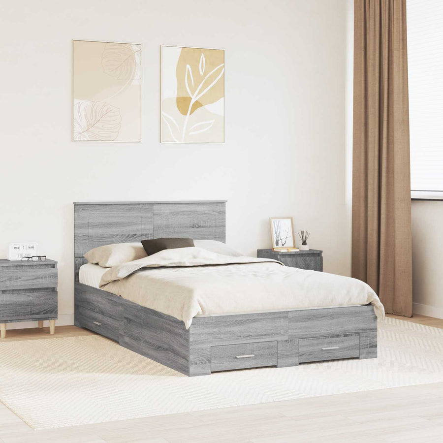 Bedframe met hoofdeinde Grijs Sonoma 135 x 190 cm Bewerkt hout