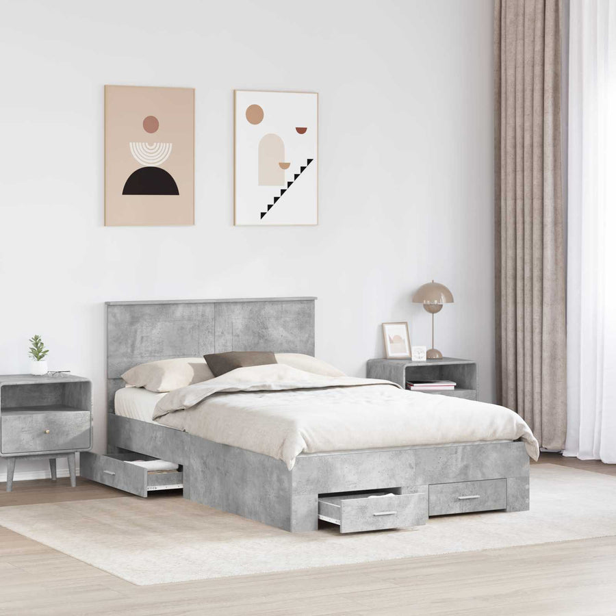 Bedframe met hoofdeinde Beton Grijs 120 x 190 cm Bewerkt hout
