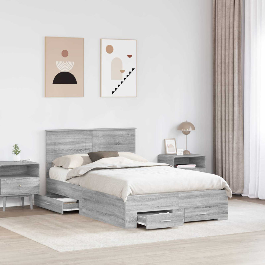 Bedframe met hoofdeinde Grijs Sonoma 120 x 190 cm Bewerkt hout