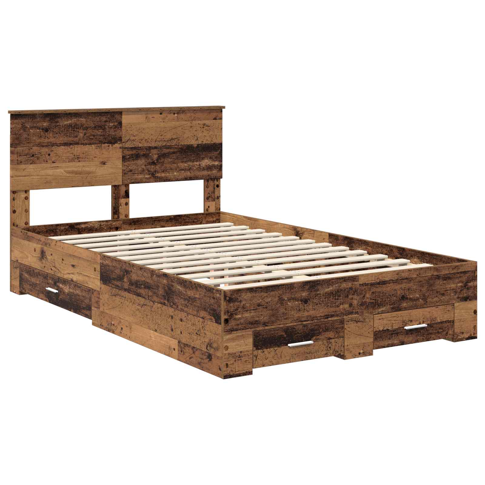 Bedframe met hoofdeinde Oudhout 120 x 190 cm Bewerkt hout