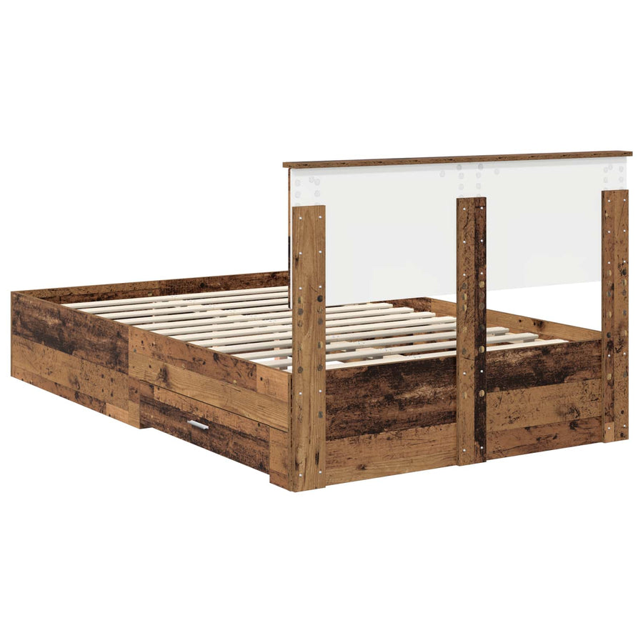 Bedframe met hoofdeinde Oudhout 120 x 190 cm Bewerkt hout