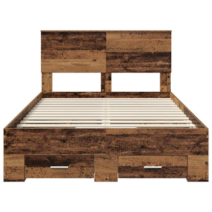 Bedframe met hoofdeinde Oudhout 120 x 190 cm Bewerkt hout