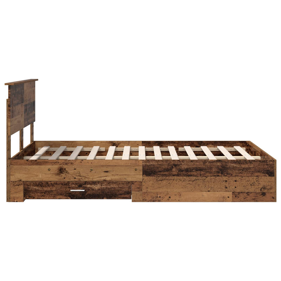 Bedframe met hoofdeinde Oudhout 120 x 190 cm Bewerkt hout