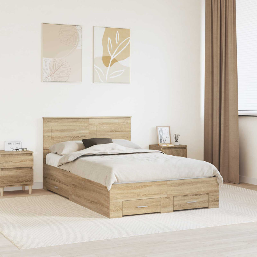 Bedframe met hoofdeinde Sonoma Eiken 120 x 200 cm Bewerkt hout