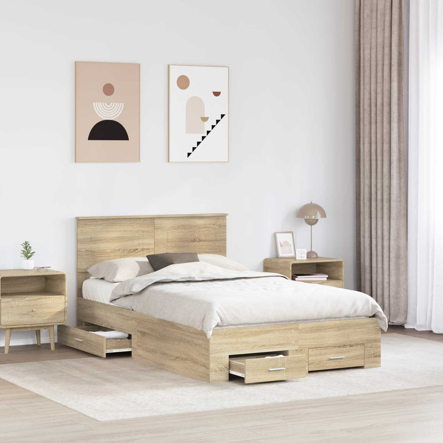 Bedframe met hoofdeinde Sonoma Eiken 120 x 200 cm Bewerkt hout