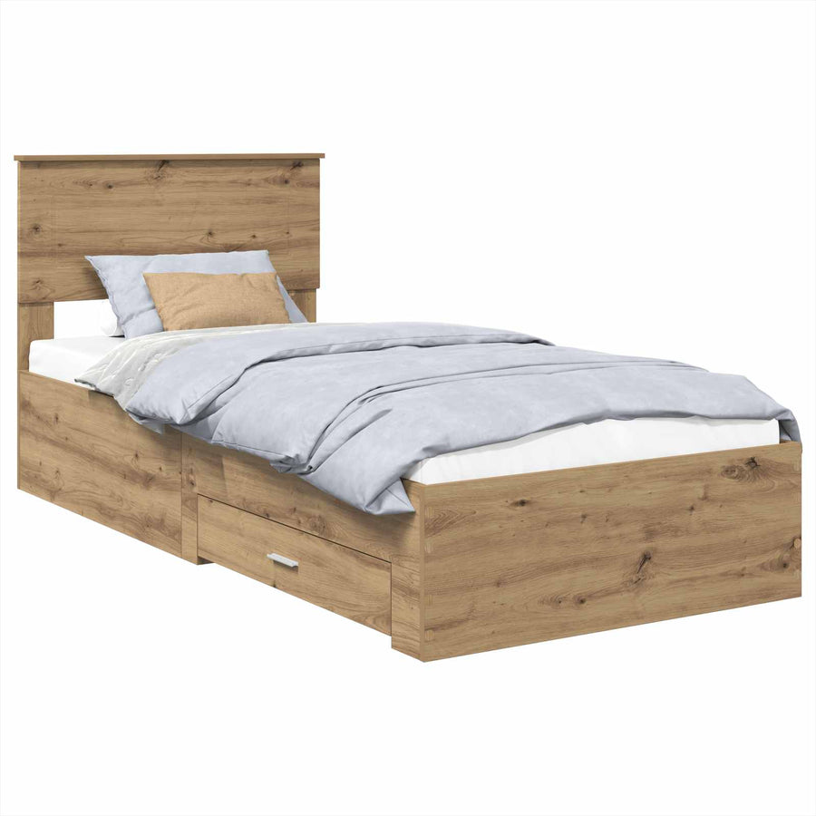 Bedframe met hoofdeinde Artisan Eiken 100 x 200 cm Bewerkt hout