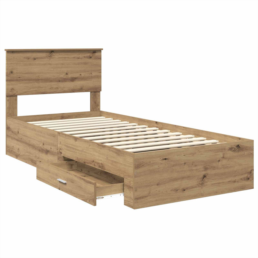 Bedframe met hoofdeinde Artisan Eiken 100 x 200 cm Bewerkt hout