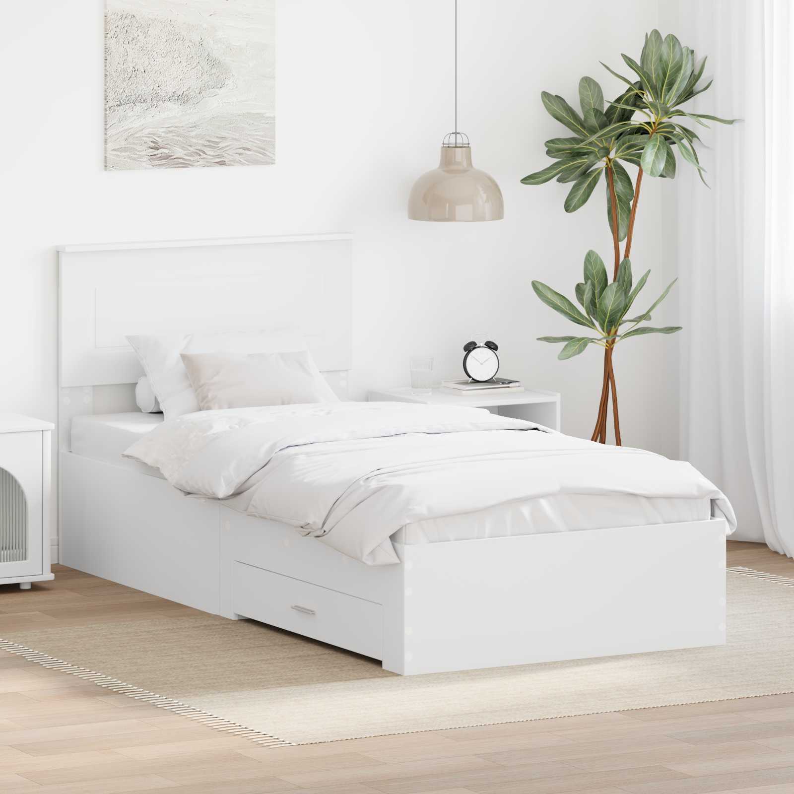 Bedframe met hoofdeinde met lade Wit 90 x 190 cm Bewerkt hout