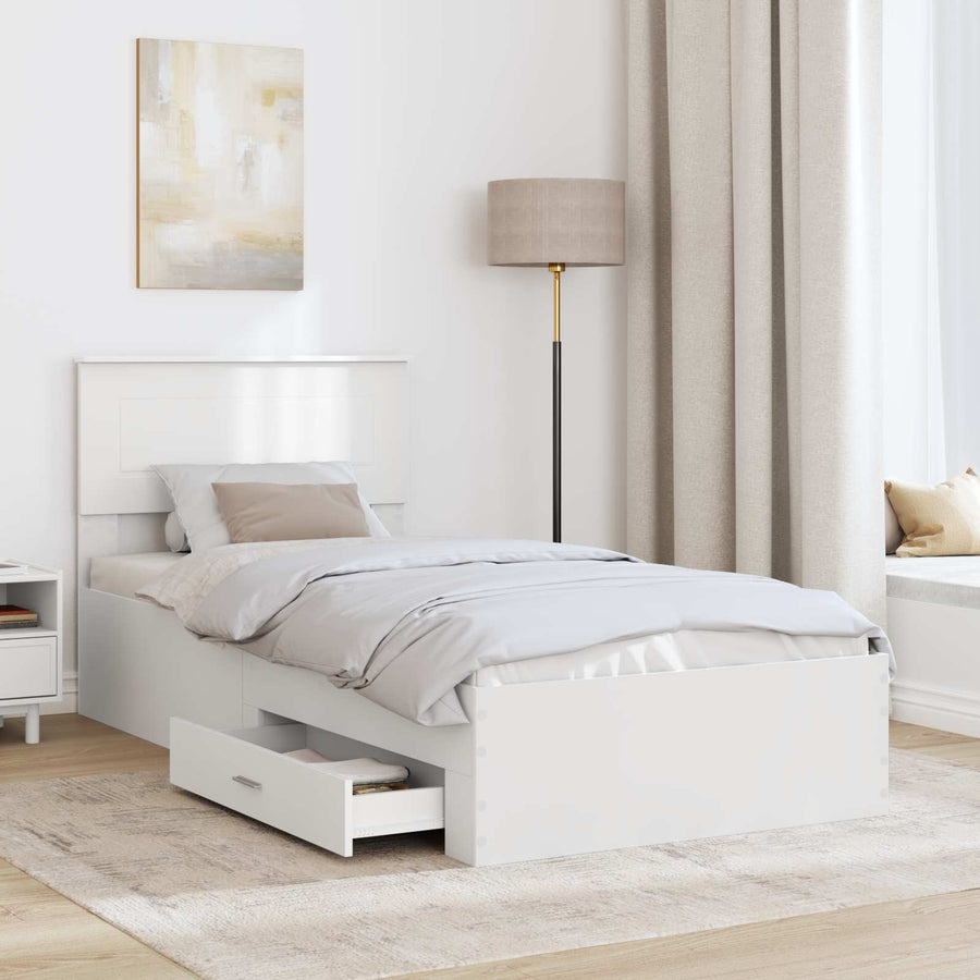 Bedframe met hoofdeinde met lade Wit 90 x 190 cm Bewerkt hout